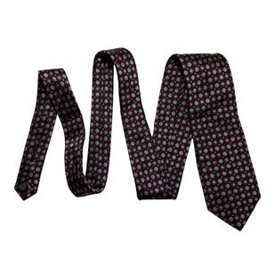 True Forum Tie Mens Black Purple Geometric Floral Silk Professional 60" x 3.25"